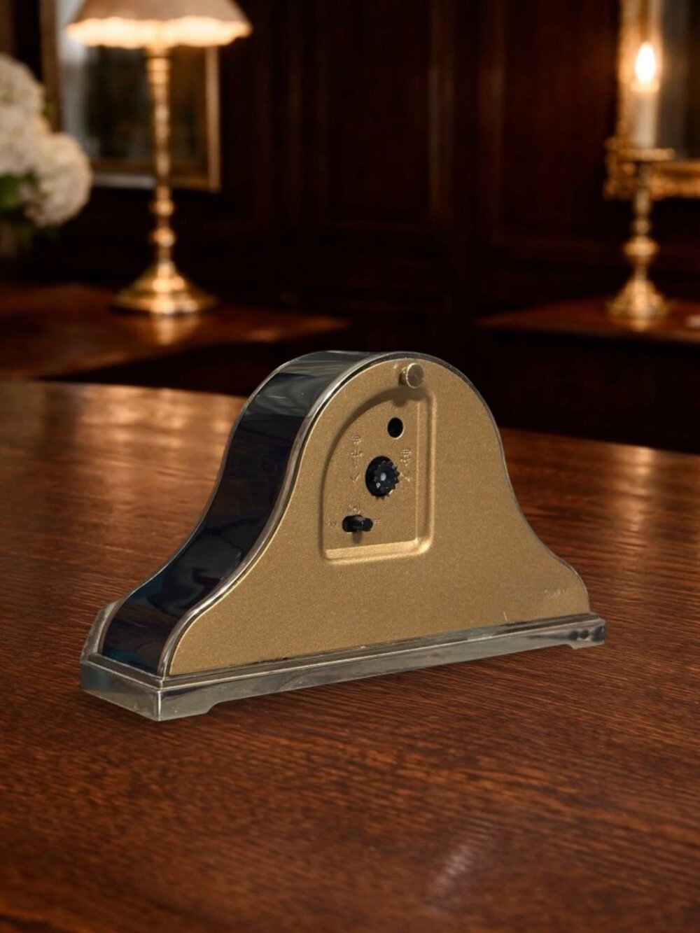 Howard Miller Desk or Bedside Alarm Clock With Brass Details & Roman Numerals - - Picture 3 of 5